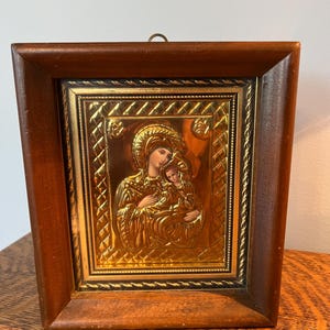 Beautiful Christian Catholic Framed Icon Blessed Mother Jesus Heavy Gold