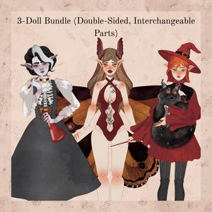 Collezione di bambole artistiche fantasy • 3 bambole artistiche stampabili fronte-retro • Figure di carta articolate • Download digitale