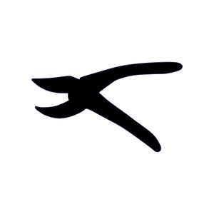 May include: A black silhouette of a pair of pliers, a hand tool with two handles and jaws. The jaws are curved and meet at a point, designed for gripping and cutting.