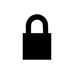 May include: A solid black padlock icon against a white background. The padlock has a rectangular body and a curved handle. The design is simple and graphic, suitable for representing security or privacy.