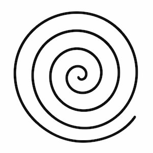 Op de afbeelding: Een zwart-witte grafische illustratie van een eenvoudige spiraalvorm. Het ontwerp bestaat uit een enkele doorlopende zwarte lijn die vanaf de buitenrand naar binnen krult richting het midden, wat een cirkelvormig patroon vormt op een witte achtergrond.