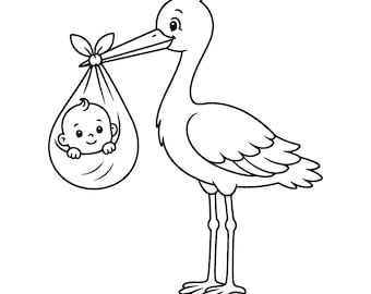 Cigogne avec bébé SVG Cricut | Cigogne avec bébé PNG | Cigogne avec bébé JPG | Silhouette (svg, png, jpg, eps, pdf)