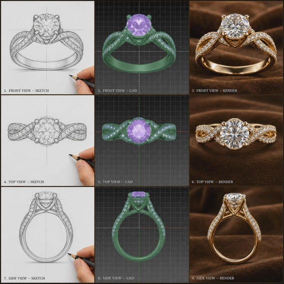 Custom Ring 3D CAD Mockup Design | Engagement Ring CAD Rendering | Custom Jewelry Design Service | Ring CAD Model | Jewelry Rendering