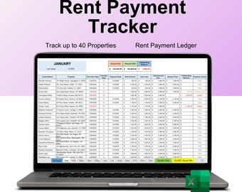 Tracker voor verhuur van onroerend goed, grootboek huurbetalingen, spreadsheet verhuurder, boekhouding verhuur van meerdere onroerend goed, tracker voor huurbetalingen
