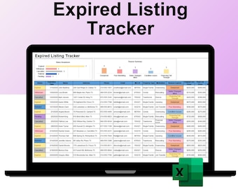 Tracker voor verlopen listings voor makelaars | Advertentie met verlopen onroerend goed | Spreadsheet onroerend goed prospectie | Lijst met contactpersonen voor onroerend goed