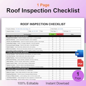 Roof Inspection Checklist, Roofing Inspection Form Commercial Residential, Printable Roof Inspection Form, Home Inspection  Checklist