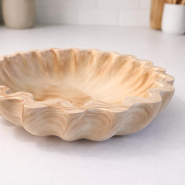 Handcrafted Jesmonite Bowl – Marbled Wavy Edge Trinket Dish