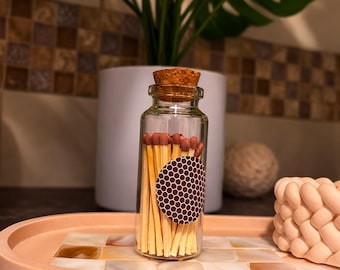 Glass Match Holder Jar with Striker | Minimalist Cork Lid Bottle