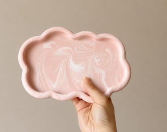 Handmade Cloud Trinket Tray – Blush Pink Marbled Jewellery Dish