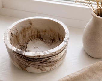 Handgemaakte gemarmerde kom | Neutrale woondecoratie | Snuisterijhouder | Sieradenschaaltje | Minimalistisch cadeau-idee beige Scandinavisch decor