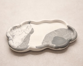 Gemarmerde zwart-witte wolk trinket tray – gemarmerde minimale schaal - abstract woondecoratie