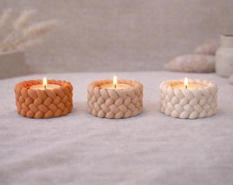 Handmade Braided Jesmonite Tealight Holder – Minimalist Home Decor