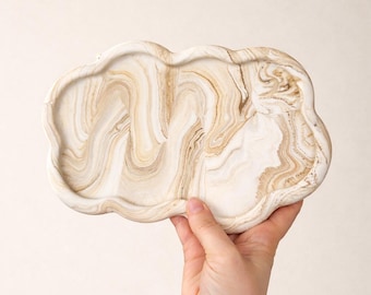 Handgemaakte wolk trinket tray – Coade gemarmerde sieraden onderzetter - Scandi Home Decor