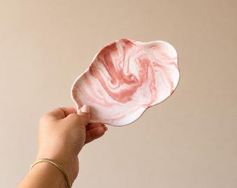 Handgemaakte jesmoniet-snuisterijschaal | Neutraal gemarmerd geschulpt opvangbakje | Sieradenschaaltje | Ringhouder | Minimalistisch cadeau voor woondecoratie