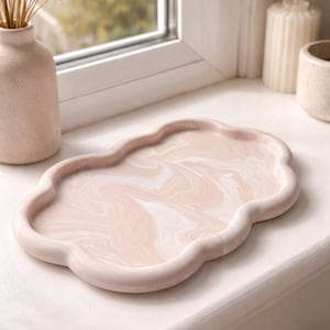 Handmade Cloud Trinket Tray – Beige Marbled Jewellery Dish