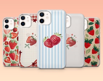 ストロベリー スマホケース かわいいフルーツカバー iPhone 17Pro、16、15、14、13、12、Samsung S25、S24、S23Fe、S22、A16、A26、A56、Pixel 10、9Pro用