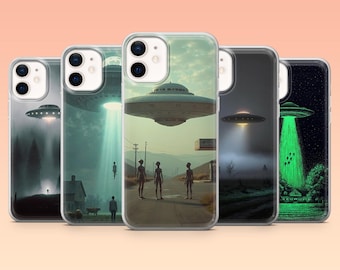 UFO Phone Case Space Alien Cover for iPhone 17Pro, 16, 15, 14, 13, 12, Samsung S25, S24, S23Fe, S22, A16, A26, A56, Pixel 10, 9Pro