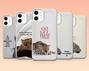 Leopard Quote Phone Case Motivational Jaguar Cover for iPhone 17Pro, 16, 15, 14, 13, 12, Samsung S26, S25, S24, S23Fe, A16, Pixel 10, 9Pro