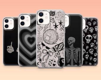 Funda emo gótica oscura para iPhone 17Pro, 16, 15, 14, 13, 12, Samsung S25, S24, S23Fe, S22, A16, A26, A56, Pixel 10, 9Pro