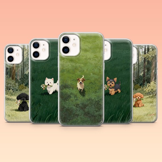 Cute Dog Phone Case Poodle Beagle Cover for iPhone 17Pro, 16, 15, 14, 13, 12, Samsung S25, S24, S23Fe, S22, A16, A26, A56, Pixel 10, 9Pro