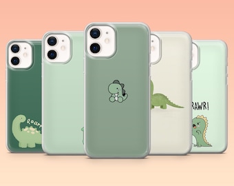 Dino Phone Case Cute Dinosaur Kawaii Cover for iPhone 17Pro, 16, 15, 14, 13, 12, Samsung S25, S24, S23Fe, S22, A16, A26, A56, Pixel 10, 9Pro