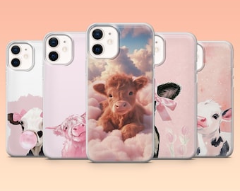 Cute Cow Phone Case Baby Cow Pink Cover for iPhone 17Pro, 16, 15, 14, 13, 12, Samsung S25, S24, S23Fe, S22, A16, A26, A56, Pixel 10, 9Pro