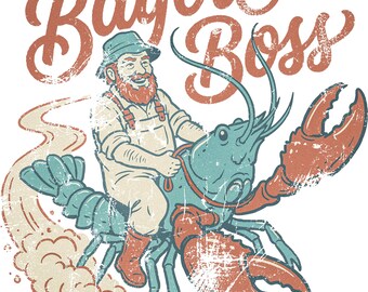 Bayou Boss Crawfish PNG, Retro Cajun Seafood Sublimation Design, Vintage Crawfish Boil Shirt Graphic, Southern Bayou DTF Digital Download