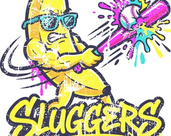 Badass Banana Baseball PNG, Sluggers Mascot Sublimation Design, Funny Game Day Shirt Graphic, Youth Sports Digital Download, Banana Clipart