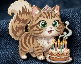 Princess Cat Birthday PNG, Kawaii Kitten Cake Sublimation Design (Digital Download)