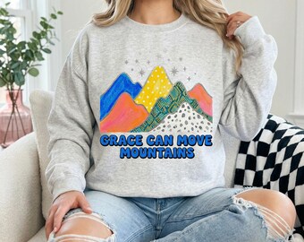 Grace Can Move Mountains PNG, Christian Sublimation Design, Boho Mountain Clipart, Inspirational Faith Quote, Preppy Shirt Design File