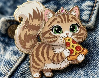 Cute Cat Eating Pizza Png, Funny Kitten Sublimation Design, Princess Cat Clipart, Kawaii Cat Shirt Png, Pizza Lover Png, Cat Sticker Design