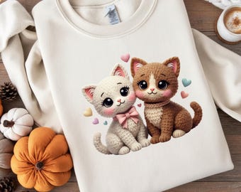 Cute Crochet Animals Shop | Cat T-Shirt Designs, Kawaii Illustration PNG, Cozy Aesthetic, Printable & Sublimation Art, Digital Download