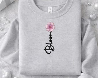 Bloom PNG, Floral Embroidery Design, Feminine Flower Sublimation PNG, Coquette Aesthetic T-Shirt Design, Embroidered Script Logo