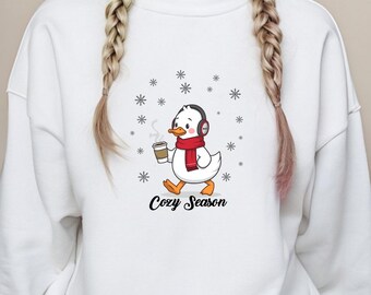 Cozy Season Duck Png | Cute Winter Duck with Scarf | Sublimation Design | Snowflake Png | T-Shirt Design | Digital Download Png