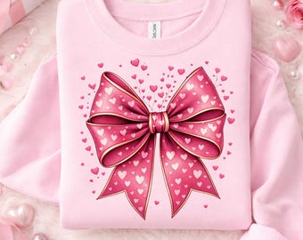 Valentine's Day Coquette Bow PNG | Pink Heart Ribbon Clipart | Retro Love Bow PNG | Valentine Sublimation Design | Transparent Background