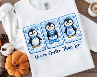 Cute Penguin Faux Yarn PNG, Latch Hook Style Winter Illustration, You're Cooler Than Ice Sweatshirt Design, Digital Download