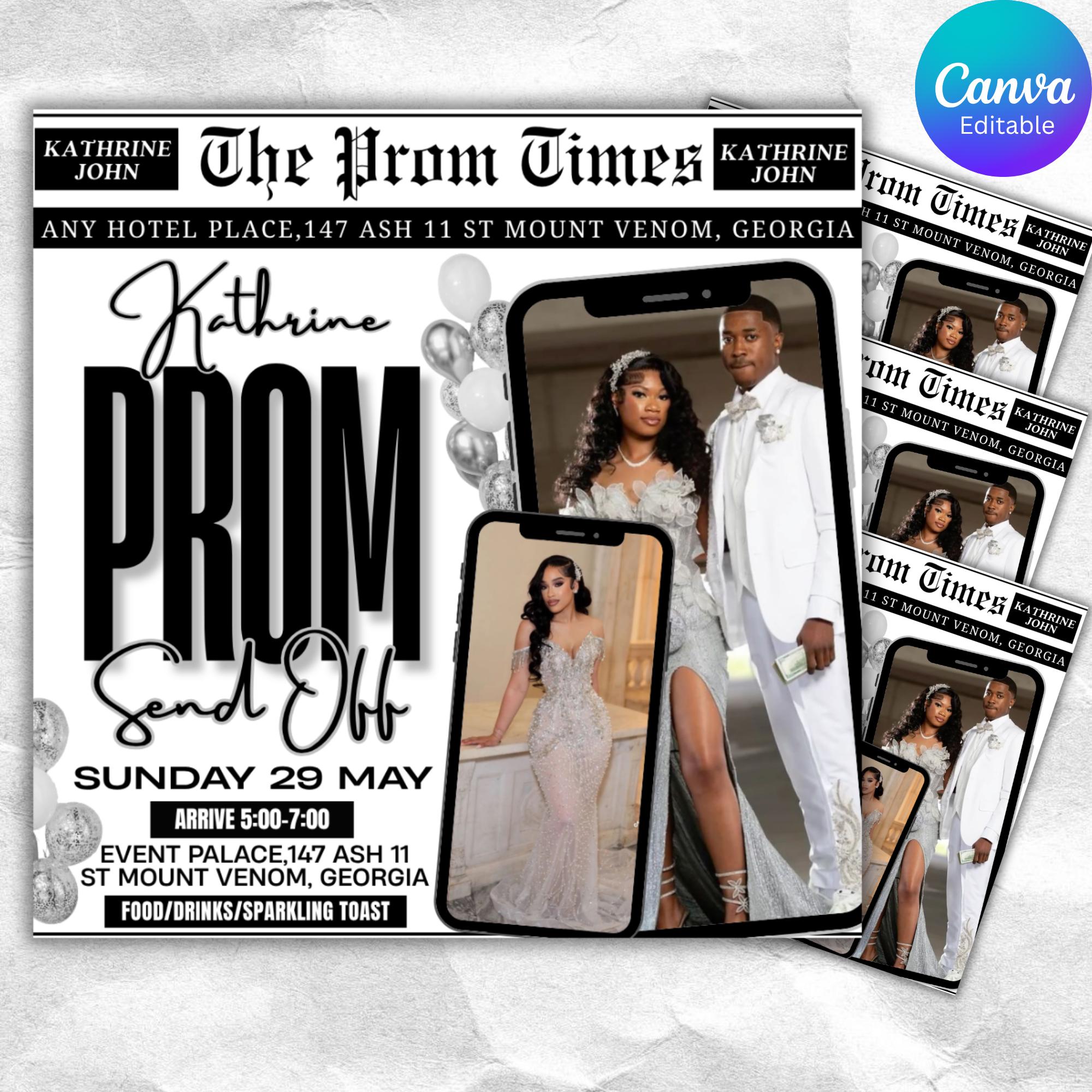 Instant Prom Design Newspaper Prom Send off Flyer, DIY Prom Flyer, Prom Canva Template ...