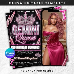 Pink Gemini Birthday Flyer, Gemini Bash Flyer, Geburtstagsflieger, Geburtstagskind, Party Flyer, Feier Flyer, Geburtstagsveranstaltung, Pinker Geburtstag
