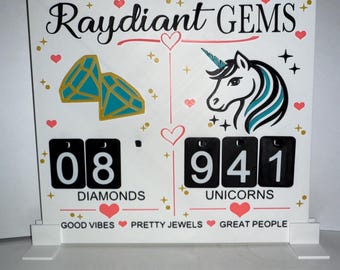 Personalized Unicorn Diamond Counter – Bomb Party Live Sales Tally Sign - Highly Detailed and Customizeable