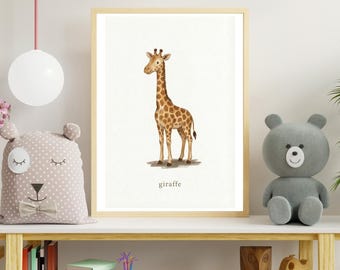 Giraffe Nursery Print – Neutral Animal Wall Art for Kids – Digital Download – Soft Nursery Decor