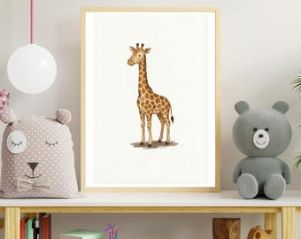 Giraffe Nursery Print – Neutral Animal Wall Art for Kids – Digital Download – Soft Nursery Decor