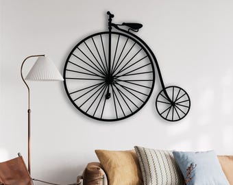 Déco murale vintage en métal avec bicyclette Penny Farthing