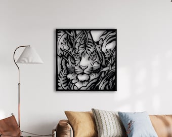 Tiger Metal Wall Art, Wild Animal Steel Wall Decor for Living Room