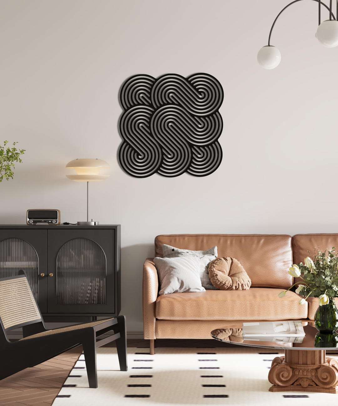 Abstract Geometric Maze Line Metal Wall Art for Modern Living Room and ...