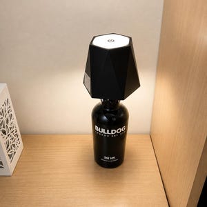 Lampada da tavolo artigianale in bottiglia Bulldog | Lampada LED ricaricabile USB | Arredo sostenibile handmade | Idea regalo originale