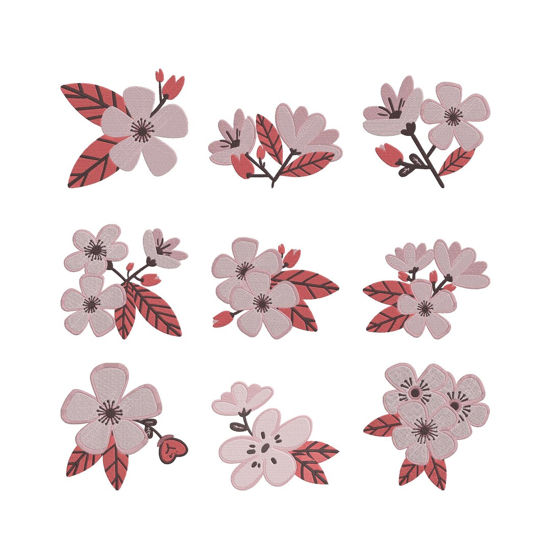 Cherry Blossom Embroidery Design, Sakura Flower Machine Embroidery File ...
