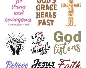 Christian Bible Quote Embroidery Design, Faith Religious Word Art Machine Embroidery File, 9 Design, 8 Size, Instant Download