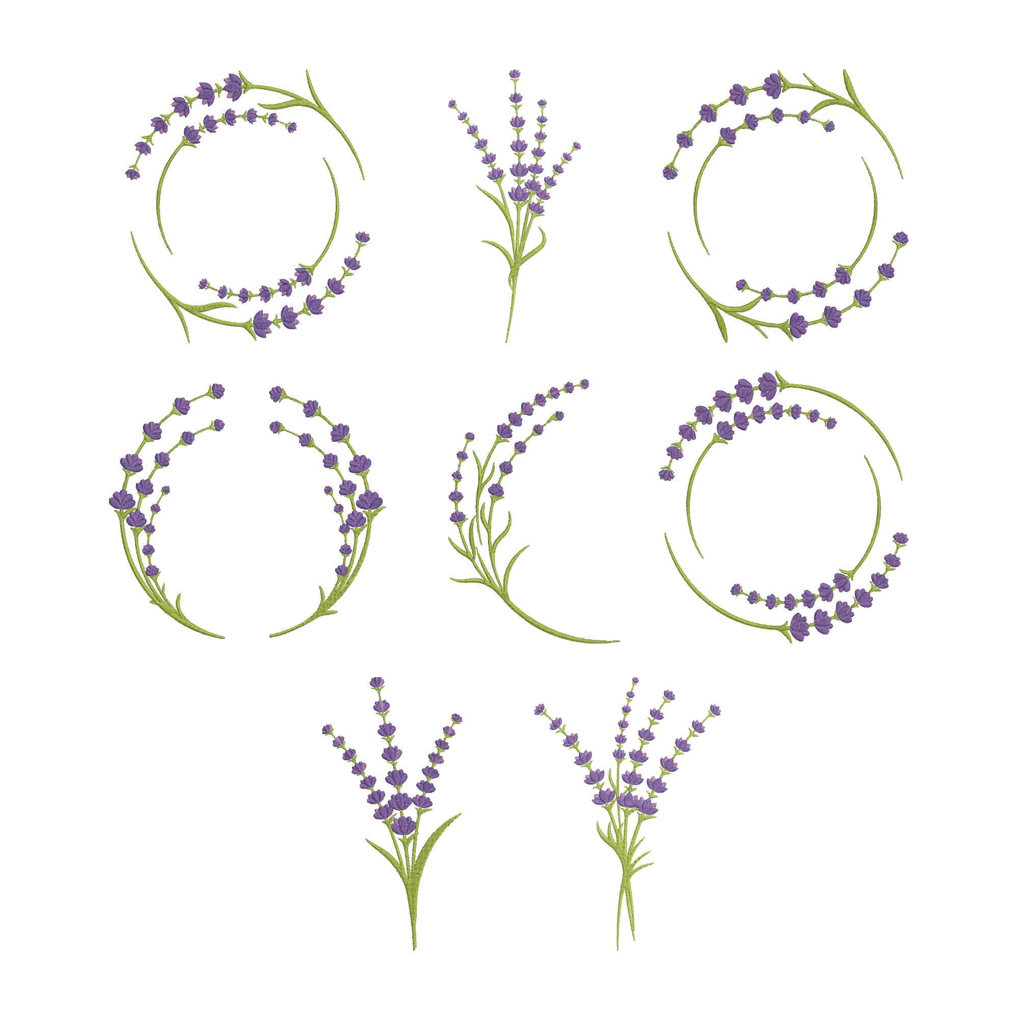 Lavender Floral Wreath Frame Embroidery Design Bundle, Purple Flower ...