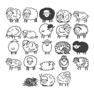 Simpatico disegno di pecora in stile doodle per ricamo a macchina, ricamo di pecora, ricamo di animali da fattoria, ricamo di pecora in stile line art, download digitale immediato