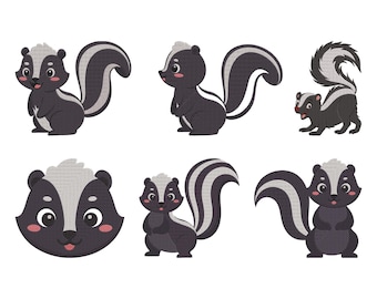 Skunk Animal Embroidery Design, Skunk Animal Machine Embroidery File, 6 Design, 7 Size, Instant Download
